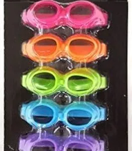 A packaged set of colorful Beer Goggles Drink Markers includes six pairs in various colors: pink, orange, yellow, green, blue, and purple. Labeled "celebrate!" at the top with an image of two beer bottles on the side, these fun beer accessories are perfect for any party.