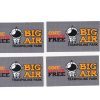 Four identical gray cards featuring an astronaut graphic and the text "ONE HOUR FREE BIG AIR TRAMPOLINE PARK" are included in the Big Air Trampoline & Pizza Entertainment Basket, offering both entertainment and an exciting trampoline experience.