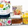 Personalized kitchen and housewarming gift basket custom engraved with wood coasters fleece blanket and candle