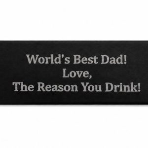 Personalized stainless steel dad bottle opener with World's Best Dad and custom laser etching on both sides.