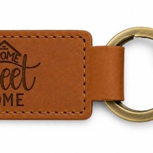 Laser engraved Home Sweet Home key chain used as a realtor housewarming closing gift.
