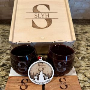 Monogrammed Gift Set Includes Box with Glasses, Coasters & Ornament