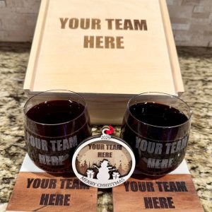 Sports Team Gift Set Includes 6 Pieces -  Box, Glasses, Coasters & Ornament
