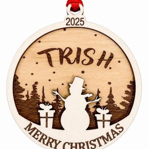 Laser engraved personalized first name ornament made of natural and painted birch wood by Ohio Basket Chic