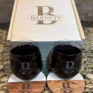 Monogrammed 5 Piece Gift Set - Includes Box with Glasses & Coasters
