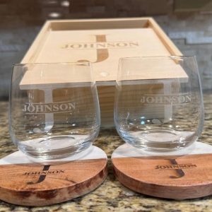 Monogrammed 5 Piece Gift Set - Includes Box with Glasses & Coasters