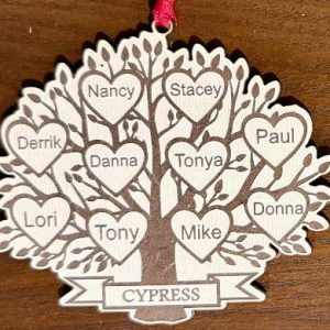 Family Tree Ornament - Up to 10 Names -Single Layer