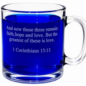 Personalized clear glass coffee mug. Perfect to add to a gift basket.