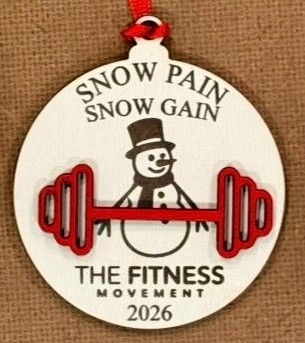 Personalized fitness barbell ornament hanging on a holiday tree, perfect gift for gym buffs.