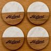 Custom branded round marble and wood coaster set 4-pack engraved with company corporate logo