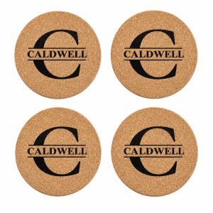 4 Pack Custom Monogram Cork Coaster Set – Personalized Family Gift