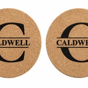 Custom Monogram Cork Coaster Pair – Personalized Family Gift
