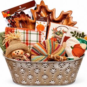 Golden Autumn Harvest Basket | Luxury Fall Decor & Kitchen Gift Set