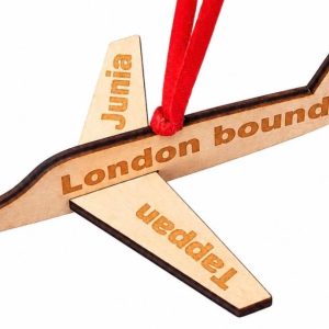 Personalized Laser Engraved Wooden Airplane Ornament