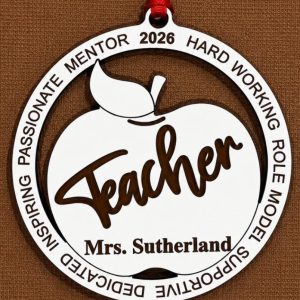Engraved Apple Teacher Ornament – Custom Name & Inspiring Words